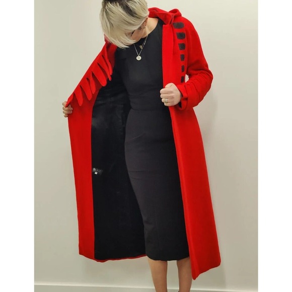 Ultra Rare 90s Vintage RED Stephen Sprouse wool Coat Sz 6 - Picture 6 of 12